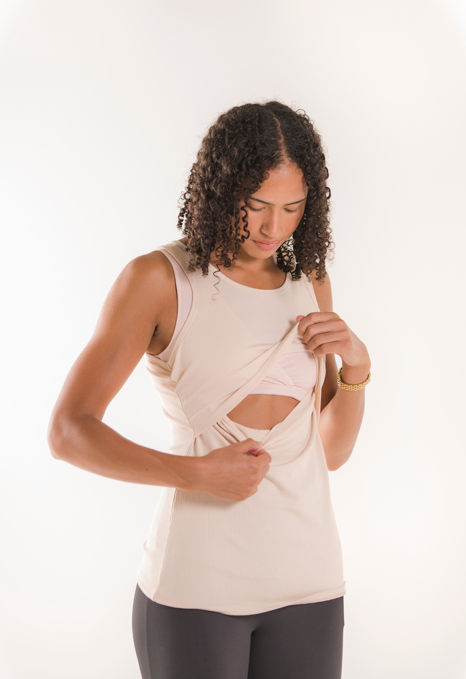 Ribbineulottu imetystoppi - pehmeä beige