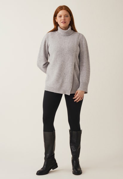 Neulottu imetysneule poolokauluksella - vaaleanharmaa meleerattu